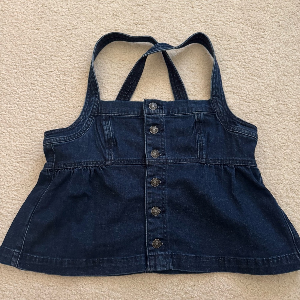 American Eagle Dark Blue Denim Button-Up Babydoll Top